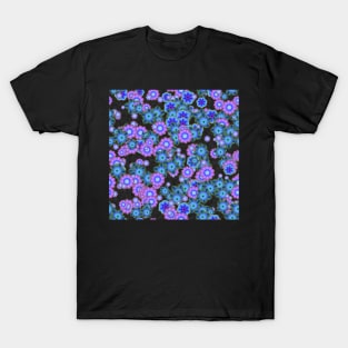 Black Blue and Purple Retro Flowers T-Shirt